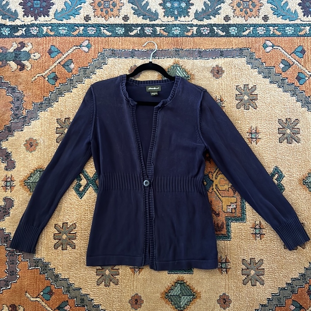 Eddie Bauer navy blue knit baumwolle sweater cardigan